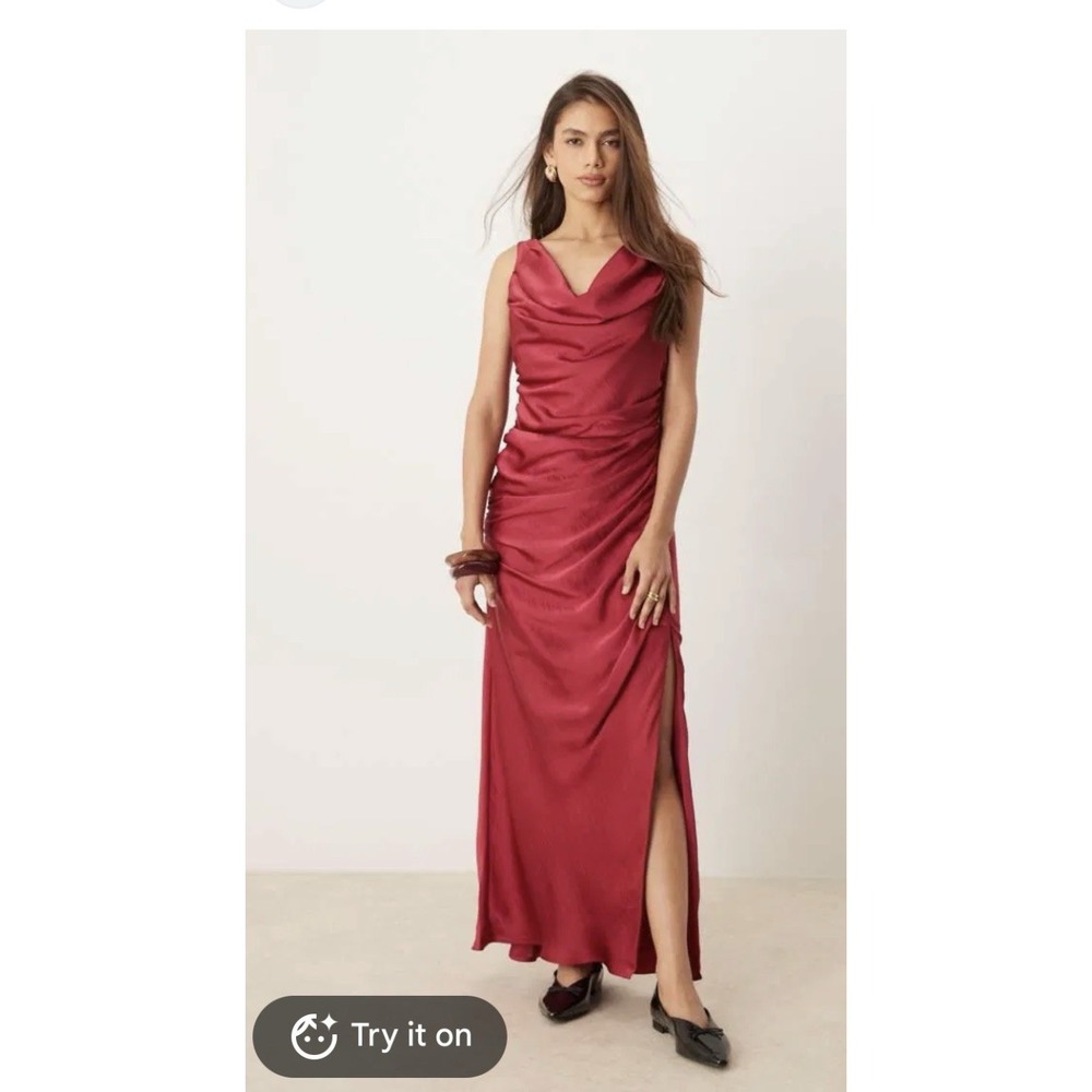 NWT Abercrombie And Fitch Cowl Neck Ruched Red Maxi Dress Size L Holiday Glam